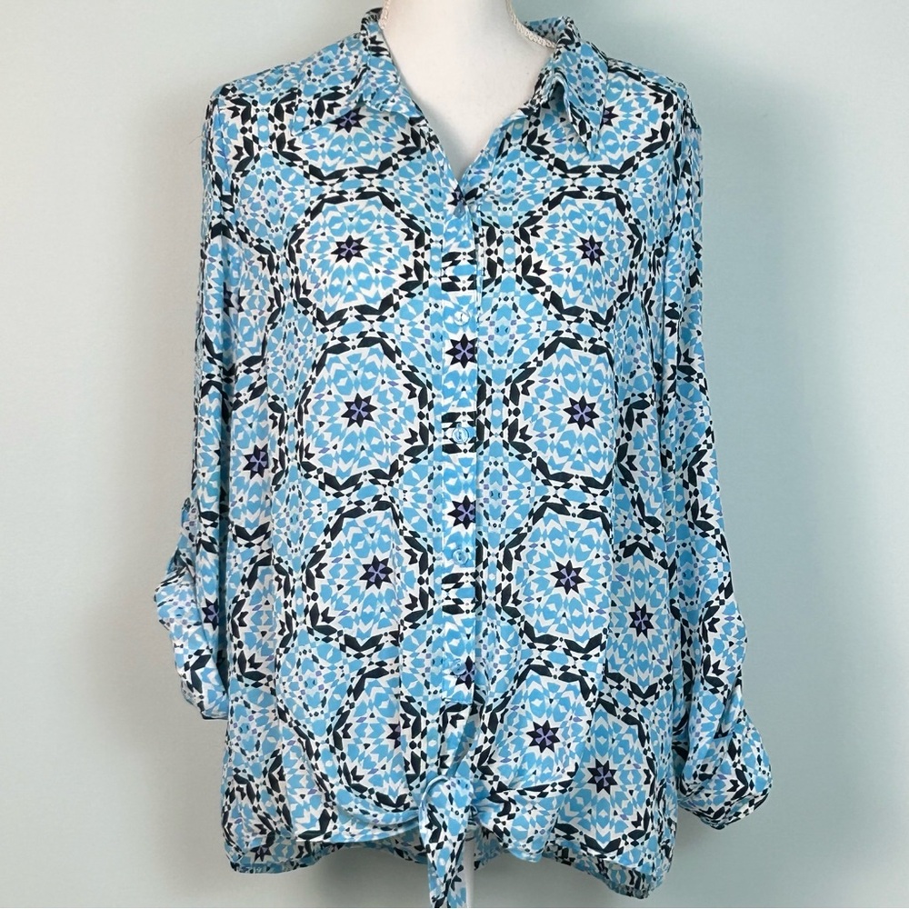Peter Nygard Button Down Roll Tab Shirt in Blue, White and Purple